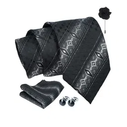 AXLON Set Of 4 Printed Necktie Pocket Square With Cufflink & Flower Pin Accessory Gift Set image 4