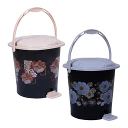 Kuber Industries Black & Peach 2 Pcs Printed Durable Pedal Dustbins With Handle -7Ltr Each image 5