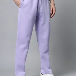 GRIFFEL Men Mauve & White Graphic Printed Track Pant image 2