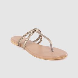 DressBerry Women Gold-Toned Braided T-Strap Flats-43