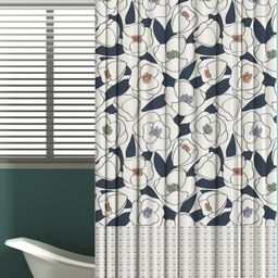 Aura Blue & White Abstract Printed Shower Curtain with Hooks image 5
