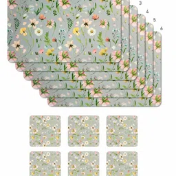 OBSESSIONS Grey & Green 12 Pieces Printed Rectangular Table Placemats With Coasters image 4