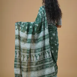 JALTHER Ethnic Motifs Printed Mulmul Cotton Block Print Saree image 2