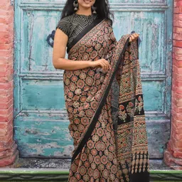 JALTHER Ajrak Block Printed Pure Cotton Block Print Saree image 3