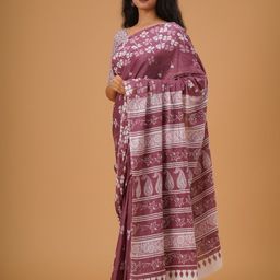 JALTHER Ethnic Motifs Printed Mulmul Cotton Block Print Saree image 3