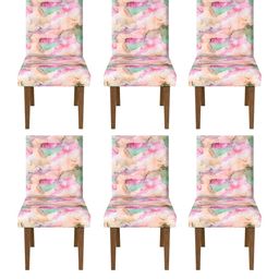 Kuber Industries Set Of 6 Pink & Peach Trippy Printed Elastic Stretchable Chair Cover image 4