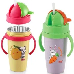 2pc Insulated Stainless Steel 360ml BPA-Free Cute Animal Design Sipper Bottle-image-51
