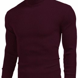 Men Solid High Neck Maroon Sweater-image-40