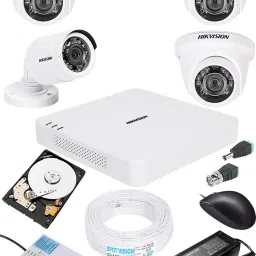HIKVISION HIKVISION 1MP HD 4 CHANNAL DVR DS-7A04HGHI-F1 /N OR DS-7A04HGHI-F1/ECO 1PCS & 1 BULLET CAMERA 720p DS-2CE1ACOT-IRP OR DS-2CE1ACOT-IRP/ECO 3Pcs DOME 720p DS-2CE5ACOT-IRP OR DS-2CE5ACOT -IRP/ECO Camera 90 METAR CABLE 1TB SATA HDD COMBO KIT Security Camera-22