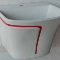 HB :04 Premium Quality Designer Ceramic Shining White Semi Pedistal Wash Basin With Red Finishing Line Wall Hung Basin-image-16