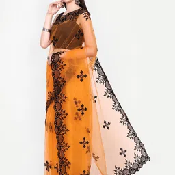 BARKIYA CREATION Ethnic Motifs Embroidered Net Saree image 2