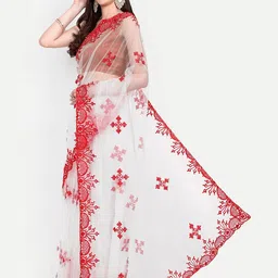 BARKIYA CREATION Ethnic Motifs Embroidered Net Saree image 2