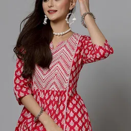 Stylum Notch Neck Geometric Printed Sequinned Cotton A-Line Kurta-3