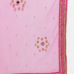 Clora Creation Magenta & Gold-Toned Embroidered Net Dupatta with Beads & Stones image 5