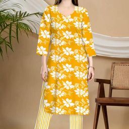 Cotton Blend Women Kurti With Bottomwear-image-63
