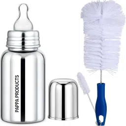 Regular Stainless Steel Baby Feeding Bottle with Cleaning Brushes - 220 ml-image-9