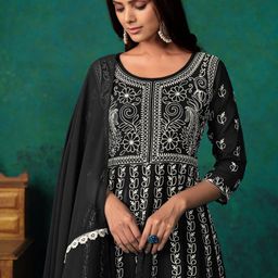 Sangria Georgette Chikankari Embroidery Anarkali Kurta with Trousers and Dupatta-44