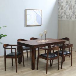 woodsworth from pepperfry Kharkov 6 Seater Dining Set In Black Leatherette & Provincial Teak-picture-9