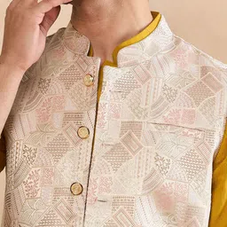 House of Pataudi Woven Design Mandarin Collar Nehru Jackets-image-63