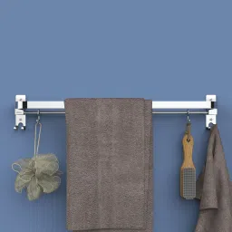 304 Grade Stainless Steel Dual Towel Rod with Hooks/Towel Rack for Bathroom/Towel Bar/Hanger/Bathroom Accessories (24 Inch) Chrome Finish Towel Holder-image-18