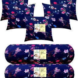 Combo Set Of 5 Cushion And 2 Microfibre Floral Bolster Pack of 7-image-48