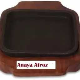 Wooden Cast Iron Sizzler Plate with a Wooden Base I Square 6 Inch Sizzler Tray-11