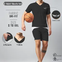 Men Night Suit Set Black Colorblock-image-5