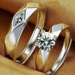 ,Adjustable Couple Rings Combo Lovers American diamond Valentine Brass, Stainless Steel, Silver, Steel, Metal Cubic Zirconia, Diamond Rhodium, Silver, Gold Plated Ring Set-image-61