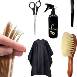 Baber 5 Pcs Hair Cutting Scissor Kit, Neck Duster Hair Comb spray bottle Aprons Scissors-5