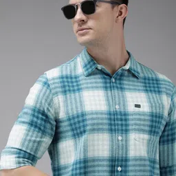 THE BEAR HOUSE Men Blue & White Pure Cotton Slim Fit Tartan Checks Checked Casual Shirt-picture-37