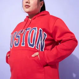 SASSAFRAS Curve Plus Size Hooded Neck Typography Printed Sweatshirt With Joggers Co-Ords image 5