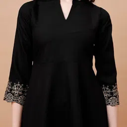 KALINI Mandarin Collar Thread Work Anarkali Kurta with Palazzos & With Dupatta image 4