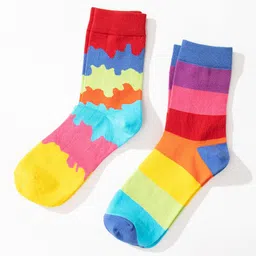 Thela Gaadi Unisex Pack Of 2 Rainbow Patterned Calf Length  Socks-10