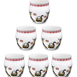 Arrabi White & Red Set Of 6 Dishwasher Safe Ceramic Glossy Kulladhs Set 220 ml Each image 2