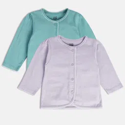 MINI KLUB Girls Pack Of 2 Pure Cotton Henley Neck T-shirts-picture-0