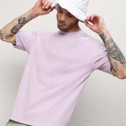 Campus Sutra Purple Round Neck Drop-Shoulder Sleeves Cotton Oversized T-shirt-picture-1
