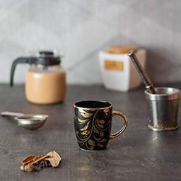 SkyKey Black & Gold-Toned Set of 6 Printed Bone China Glossy Cups 180 ml Each image 4