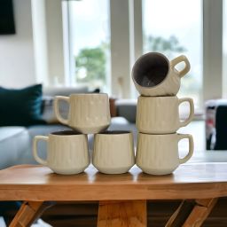Pack of 6 Ceramic Matte Beige Tea/Coffee Cup Set - 150 ML Each-12
