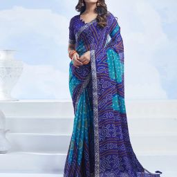 Geometric Print, Printed, Embellished Bandhani Georgette, Chiffon Saree-image-72