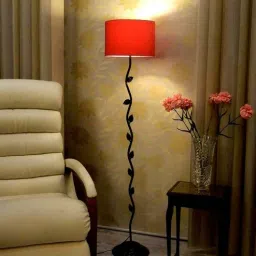 tu casa Patrice Red Fabric Shade Club Floor Lamp With Metal Base-picture-14