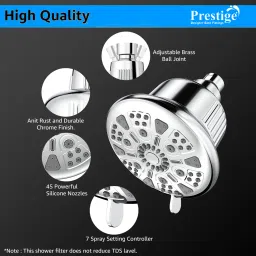 prestige 5-INCH SHOWER FILTER WITH 7-Function,Shower Head With 7inch Arm and Flange Fixed Mount image 2