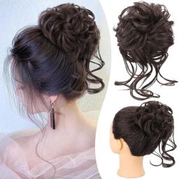 Bun Extensions Wavy Curly Wrap Brown Ponytail pieces Hair Extension-image-67