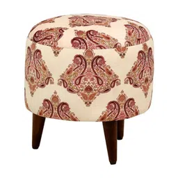 GLOBALLY INDIAN Off-White & Red Printed Round Ottomans image 5