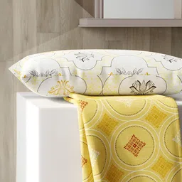 Layers Color Sense Ivy Yellow & Red Ethnic Motifs Single Bedsheet with 1 Pillow Cover image 2