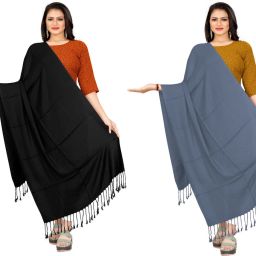 Solid Cotton Rayon Blend, Viscose Women Black, Grey Stole, Scarf, Fancy Scarf-picture-18