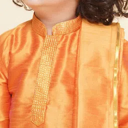 Sethukrishna Boys Mandarin Collar Thread Work Straight Kurta With Dhoti Pants & Dupatta image 2