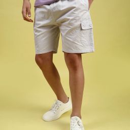 Solid Men White Cargo Shorts-image-3