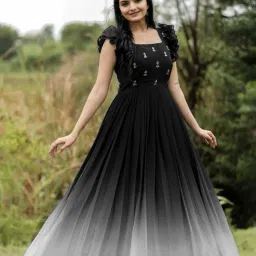 Women Fit and Flare Black Maxi/Full Length Dress-image-18