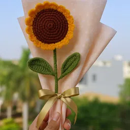 Clapjoy Handmade Crochet Sunflower – Wool Flower with Gift Wrap & Ribbon Multicolor Sunflower Artificial Flower-picture-6