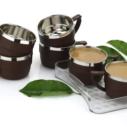 Pack of 6 Stainless Steel, Plastic Tea Cups Set Coffee Mug Insulated Stainless Steel Inner Stylist Double Wall Cup-image-68